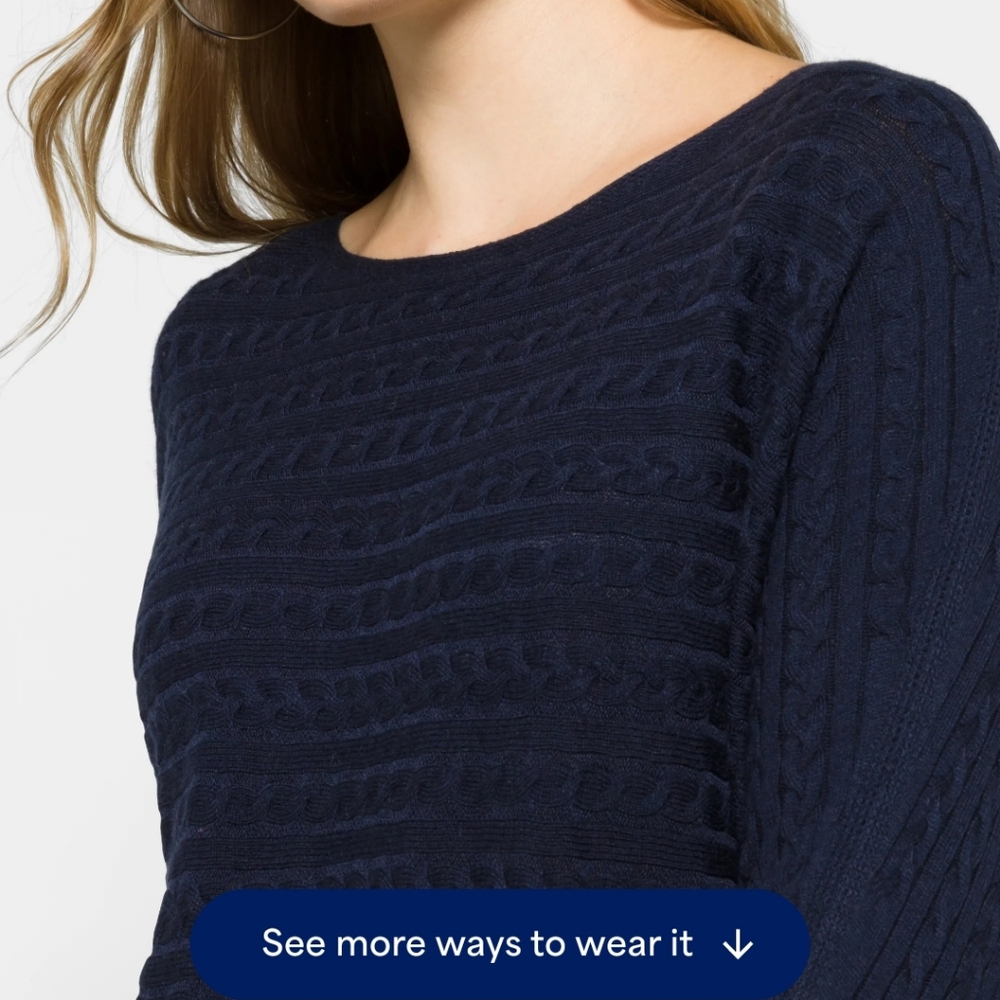 Market and Spruce Reviera Cable Knit Dolman Sweater Navy